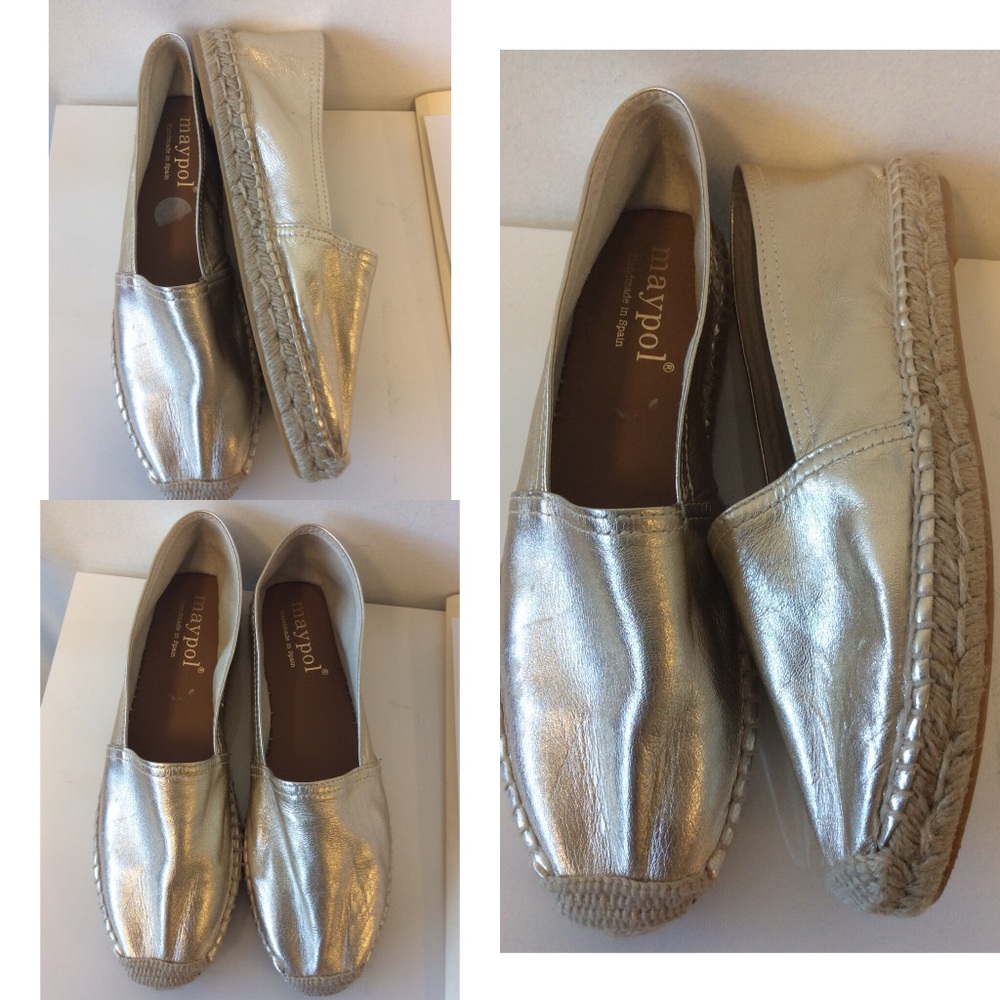 Maypol Gold Leather Espadrille Wedge Size 41